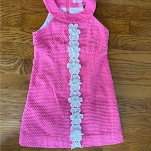 Lilly Pulitzer Hot Pink Textured Sleeveless Dress with White Floral Trim